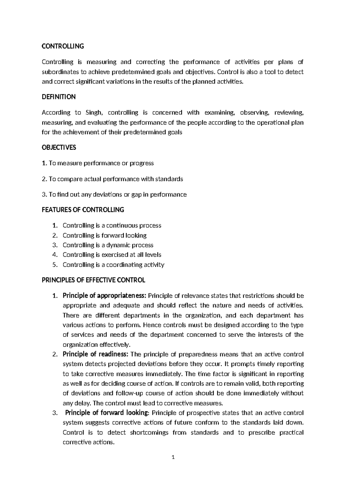 Controlling - ...... - CONTROLLING Controlling is measuring and ...