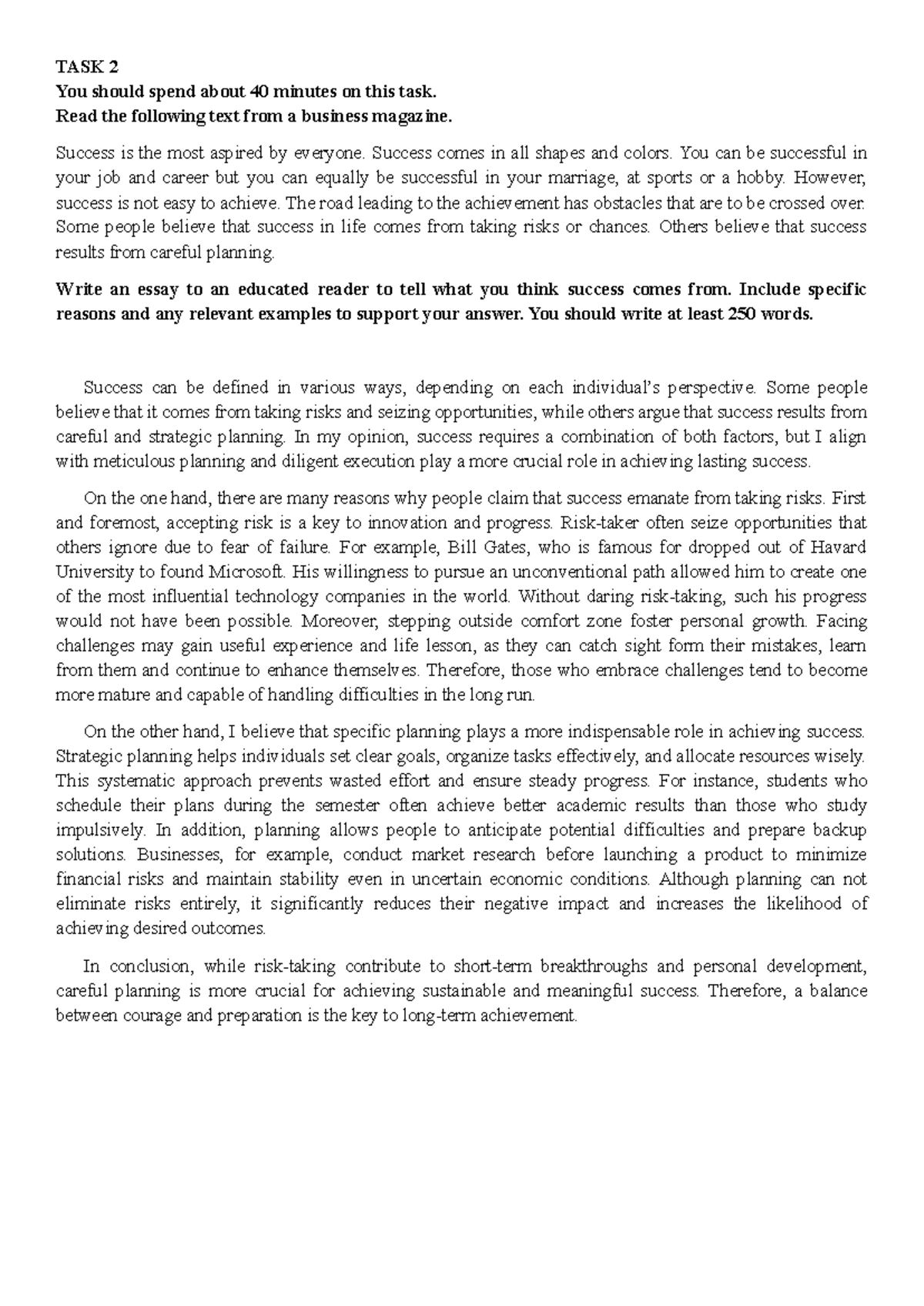 Success: Writing Task 2 Essay on Achieving Goals - Studocu