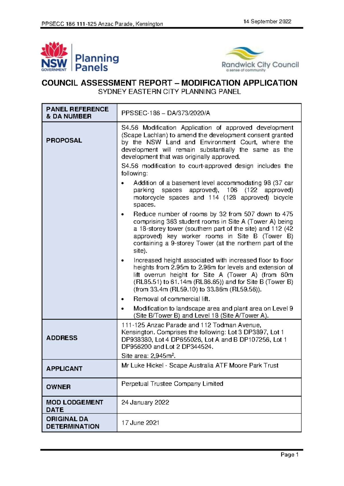 PPSECC 186 S4.56 Modification Application Report for Anzac Parade - Studocu