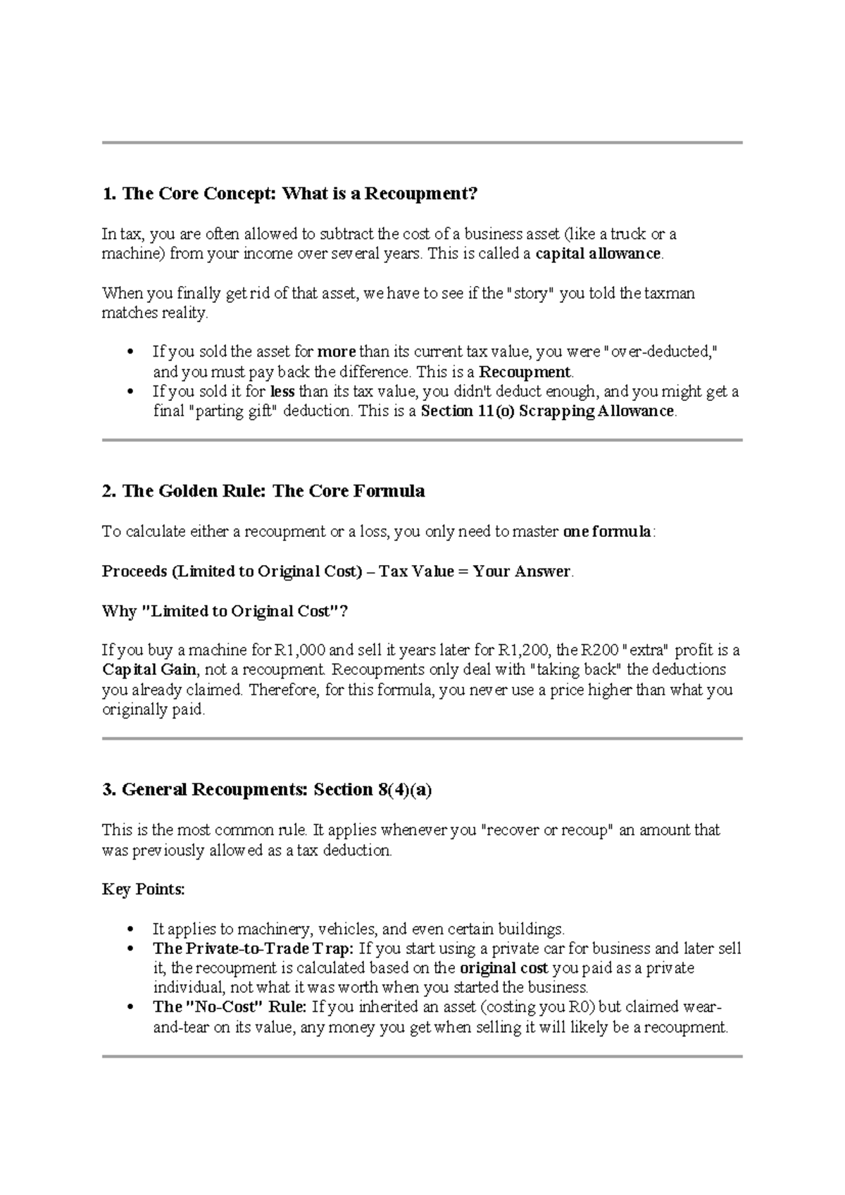 Recoupment Notes: Understanding Tax Deductions & Allowances - Studocu