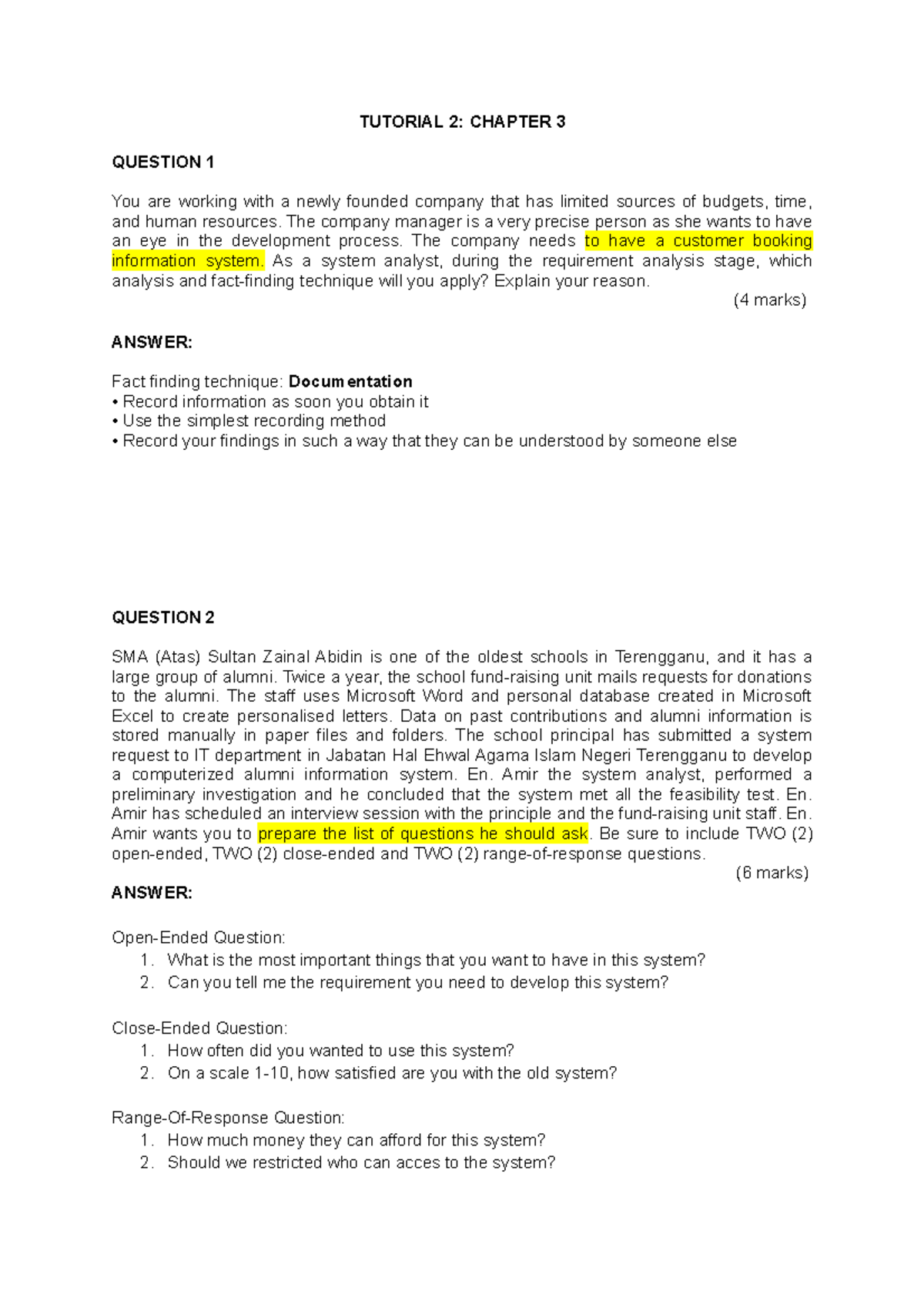 Tutorial - Chapter 3 Questions and Answers Analysis - Studocu
