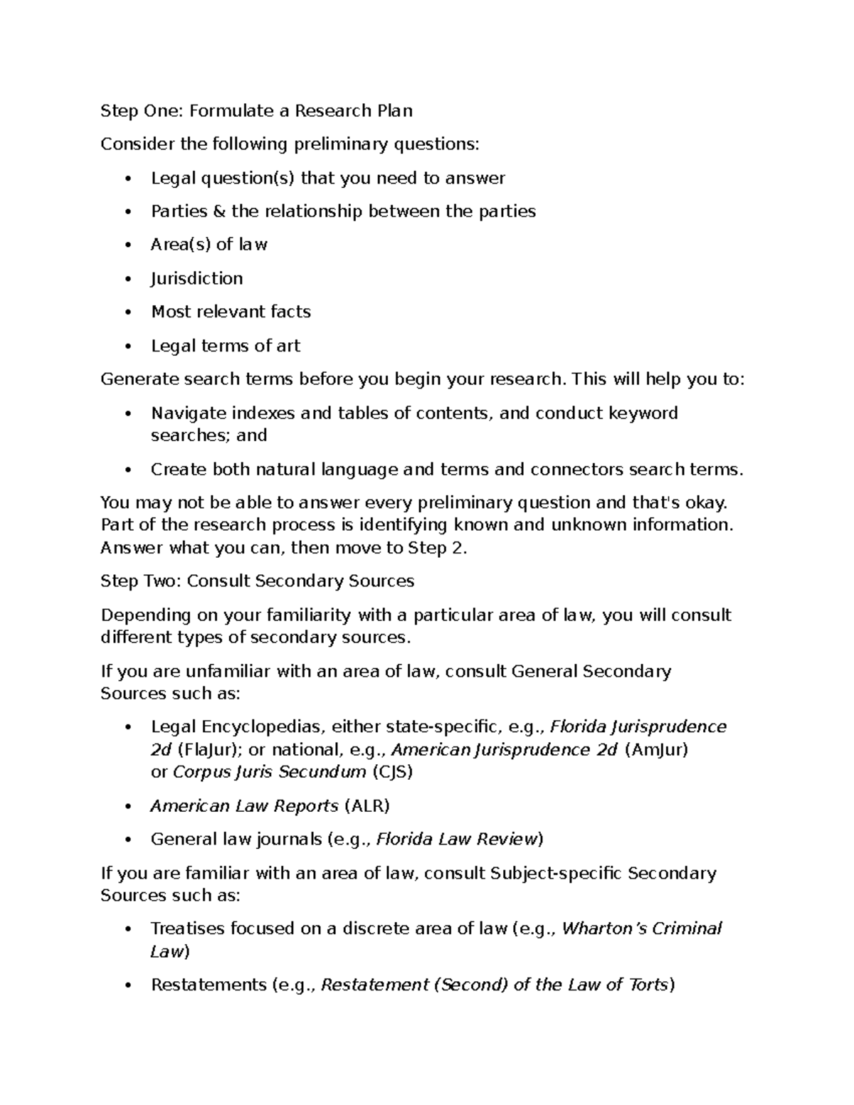 Legal Research Steps: Formulating a Plan and Analyzing Results - Studocu