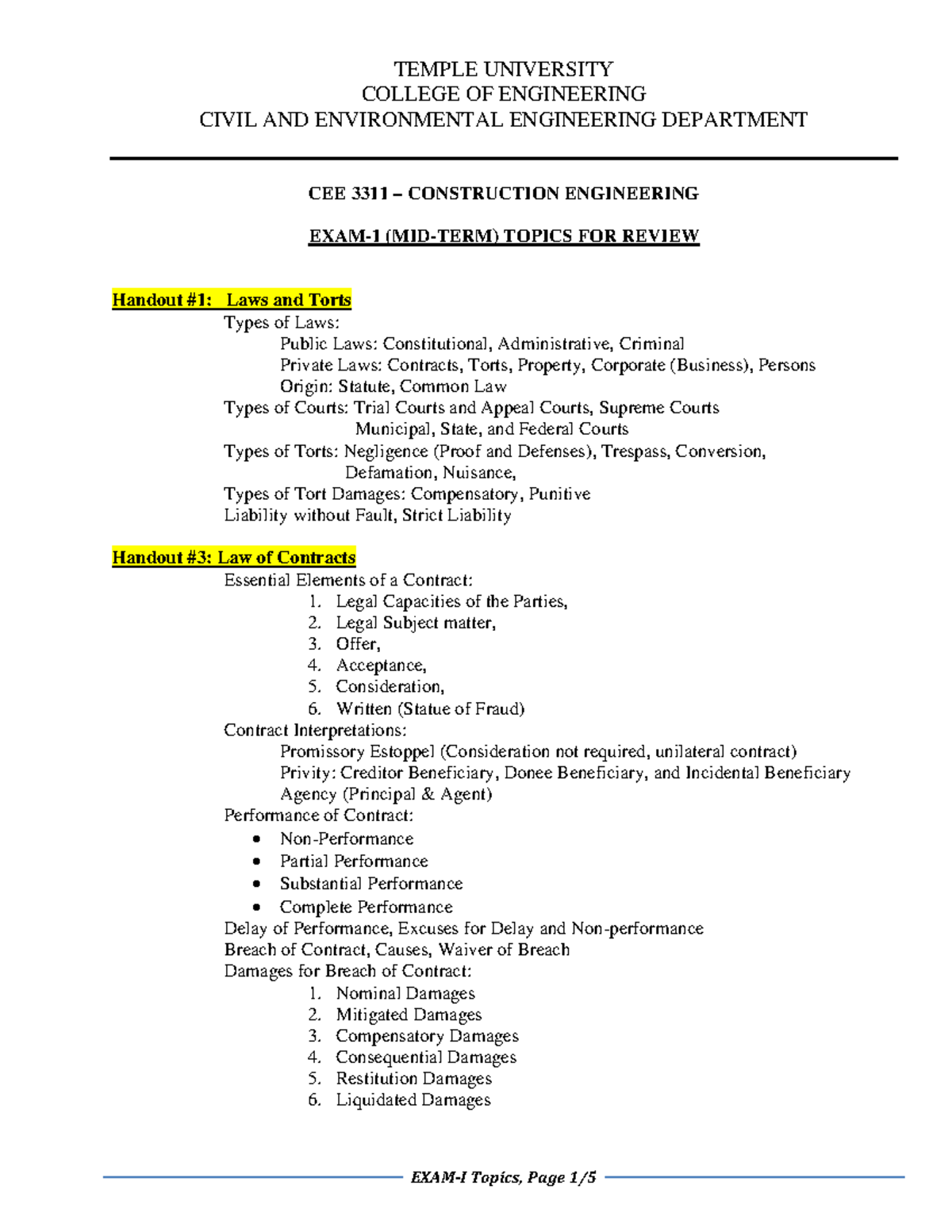 CEE 3311 - Construction Engineering Midterm Exam I Review Guide - Studocu