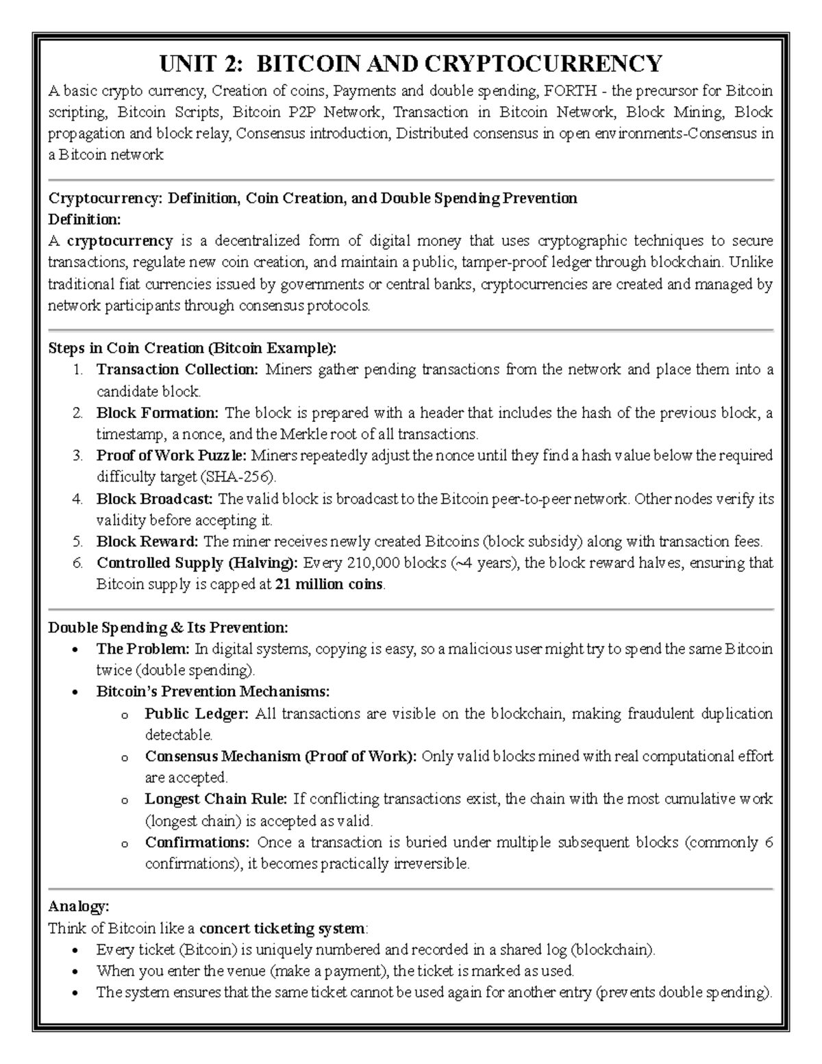 Unit 2: Bitcoin & Cryptocurrency Overview for MST1 - Studocu