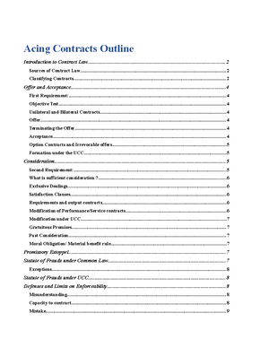 Contracts Outline (Long) - Table of Contents ∙ Where the contract for ...