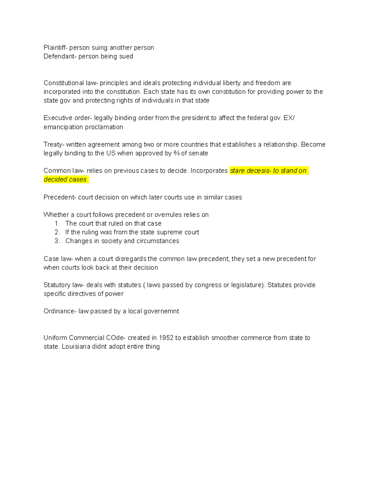 LAW 101 - Exam 1 Study Guide and Key Concepts - Studocu