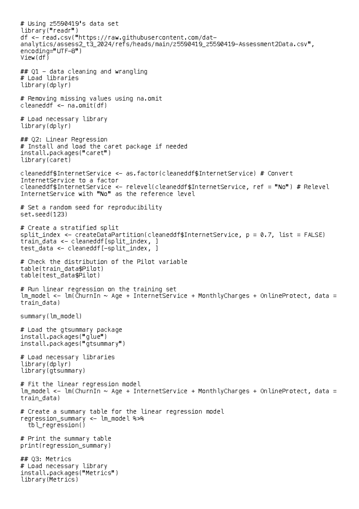 Appendix B RScript - HD assignment - Using z 5590419 's data set ...