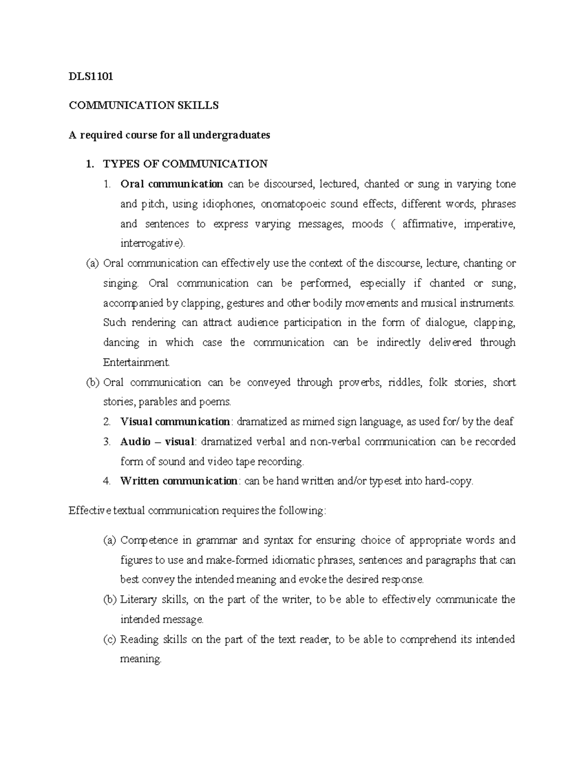 DLS1101 Communication Skills Final Exam Notes on Effective ...