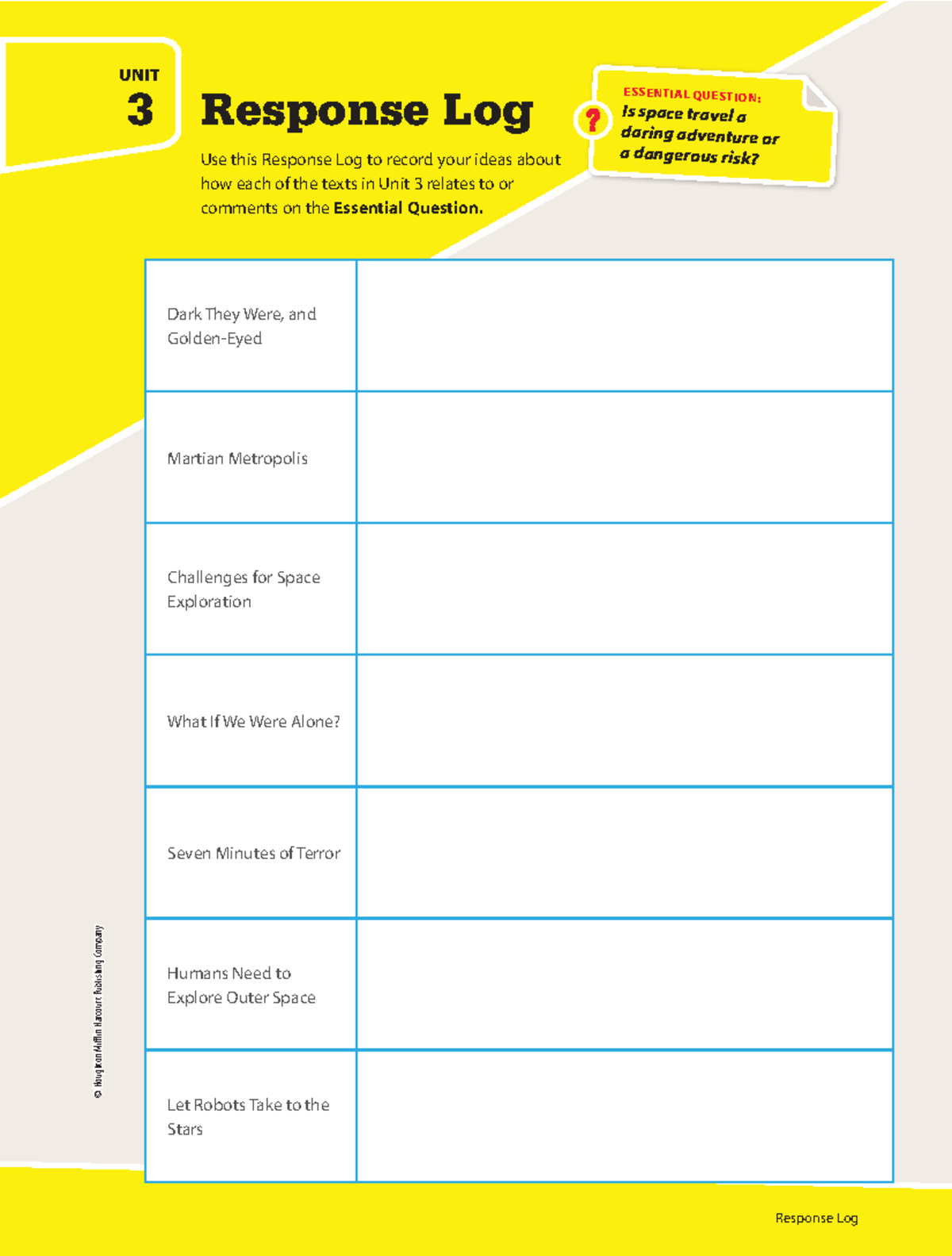 Andrew Udeh [ Student] - Response Log Unit 3 - © Houghton Mifflin ...