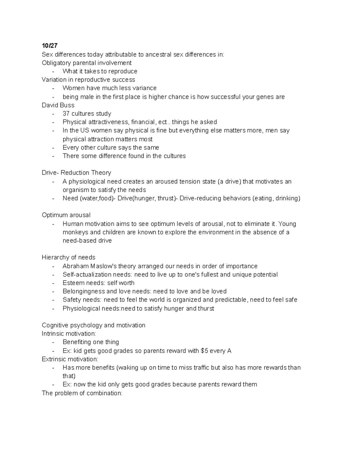 Psychology 101: Motivation and Sexuality Lecture Notes - Studocu