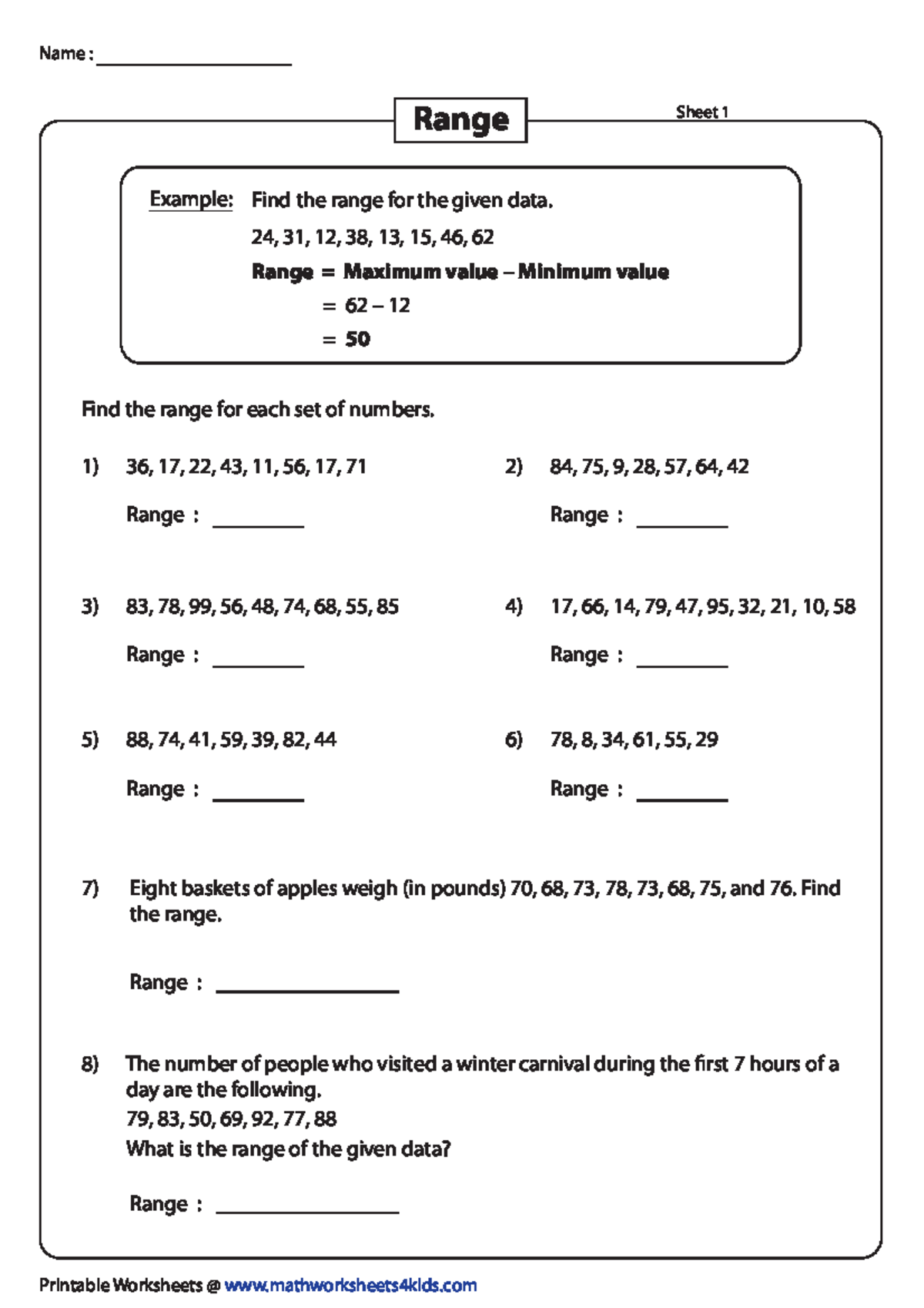 Range Calculation Worksheet - MATHEMATIC - Studocu