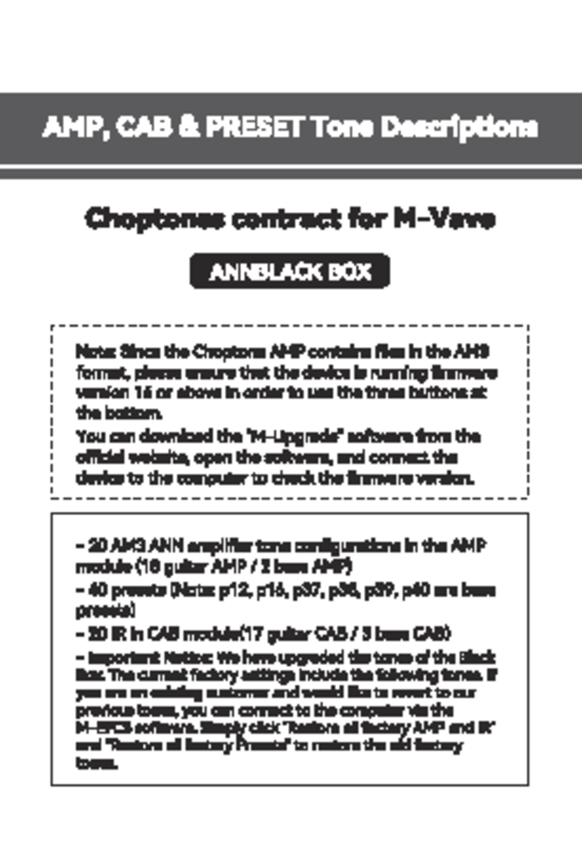 Choptones AMP & CAB Preset Configurations for ANNBLACK BOX - Studocu