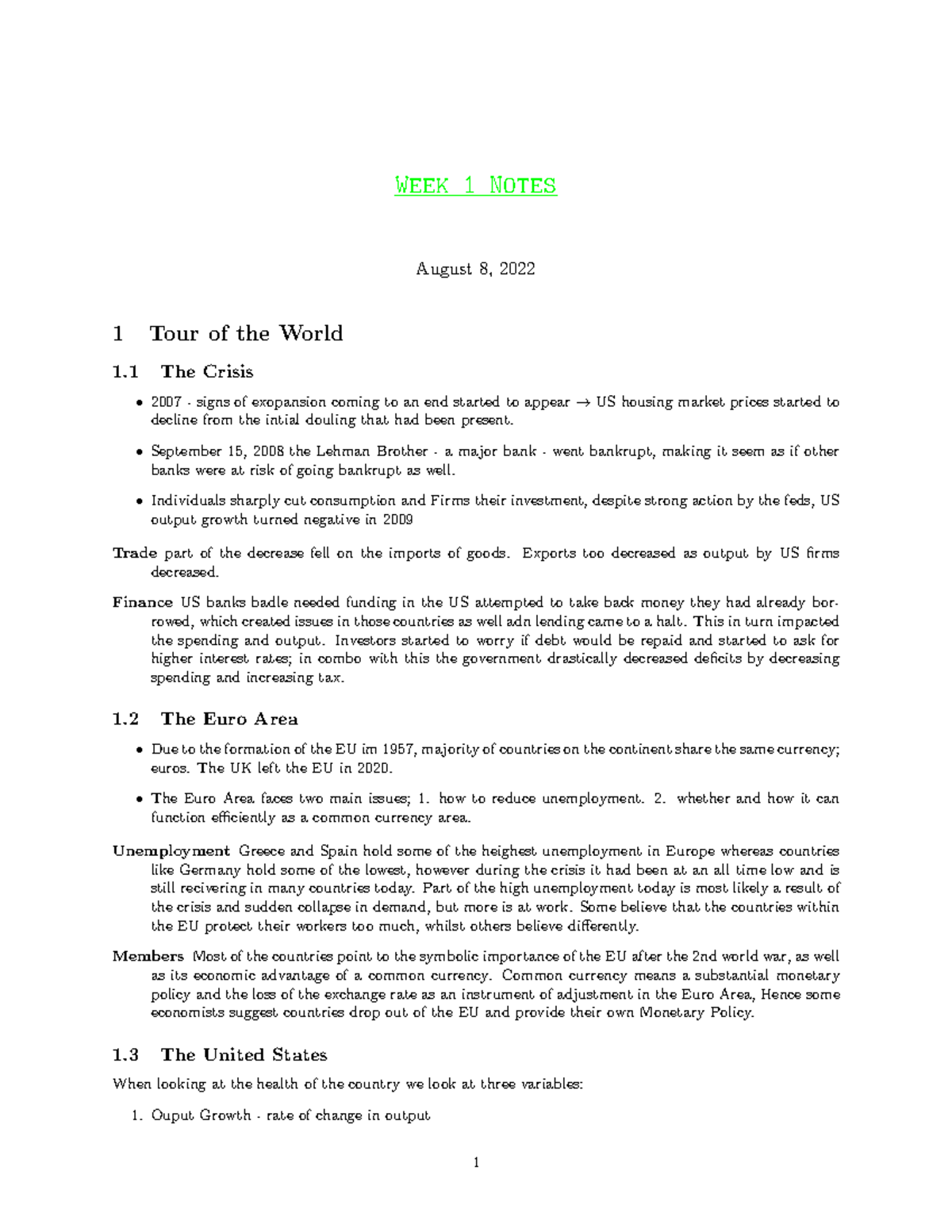 Week 1 - Economic Overview and Key Concepts from Textbook - Studocu
