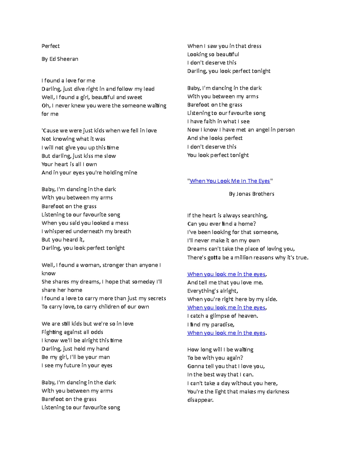Random Lyrics Collection: Love Songs and Heartfelt Emotions - Studocu