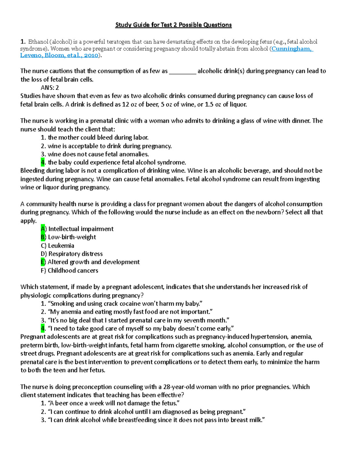 Possible Exam 2 Questions- from Course Hero - Study Guide for Test 2 ...