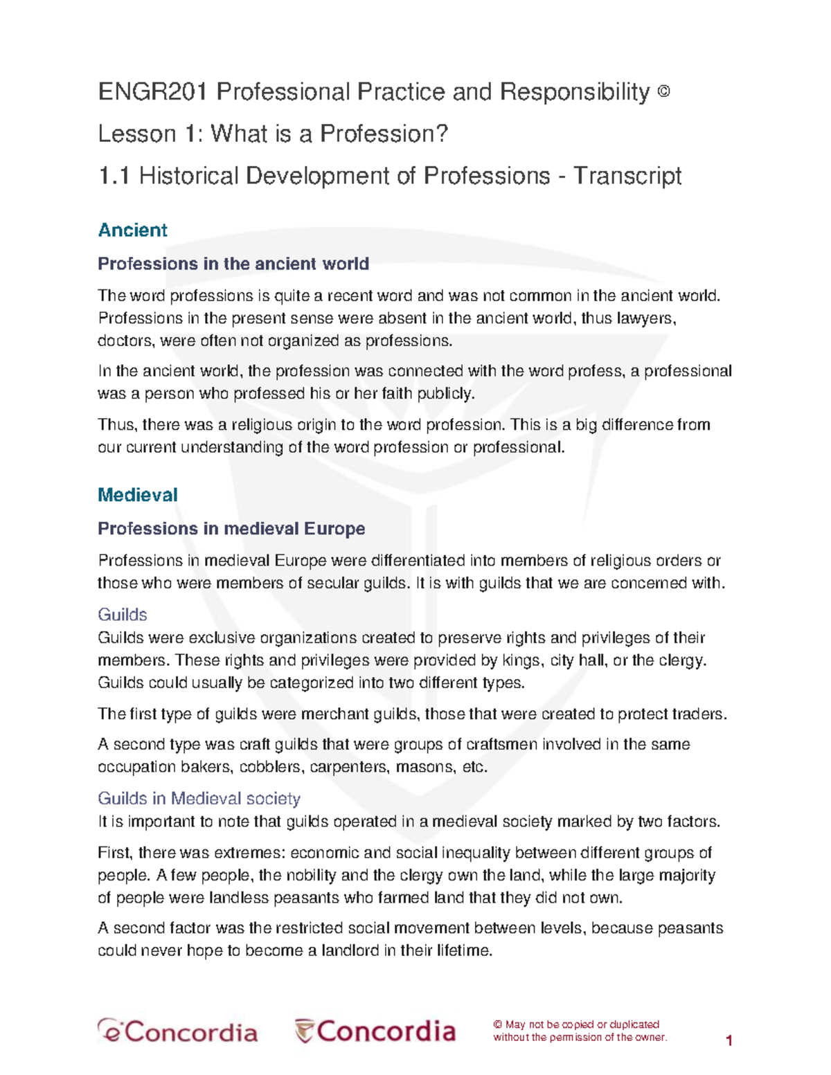 ENGR201 Professional Practice & Responsibility: Lesson 1 Transcript ...