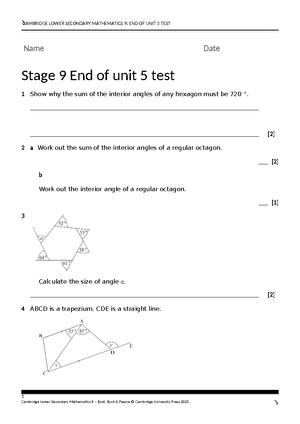 Unit 8 End-of-unit test copy - Name Date Stage 9 End of unit 8 test A ...