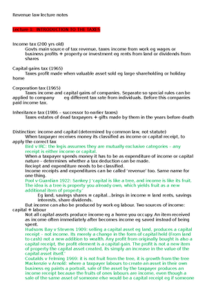 Rev Lect 2 Notes - REVENUE LAW LECTURE 2 – THE TAX CODE AND ITS ...