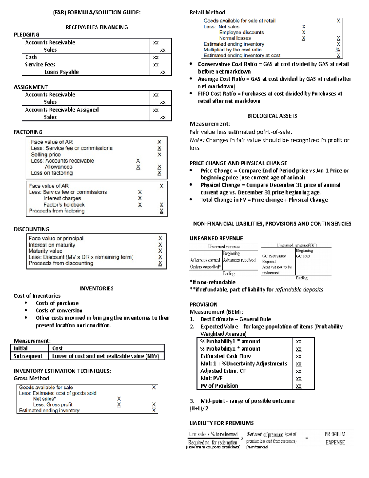 (FAR) Formulas & Solutions Guide for Accounting Topics - Studocu