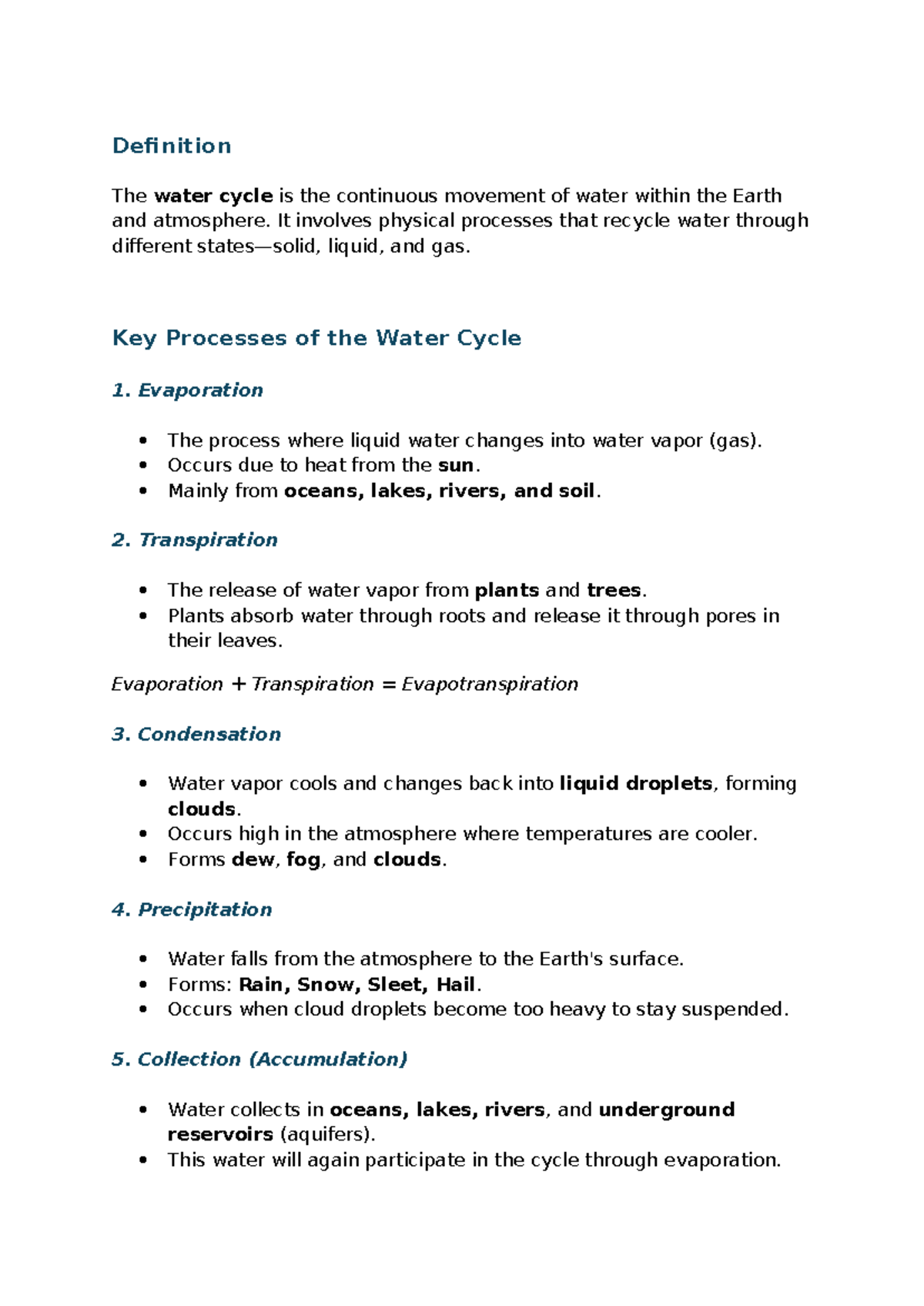 Water Cycle Overview: Key Processes Explained (Science 101) - Studocu