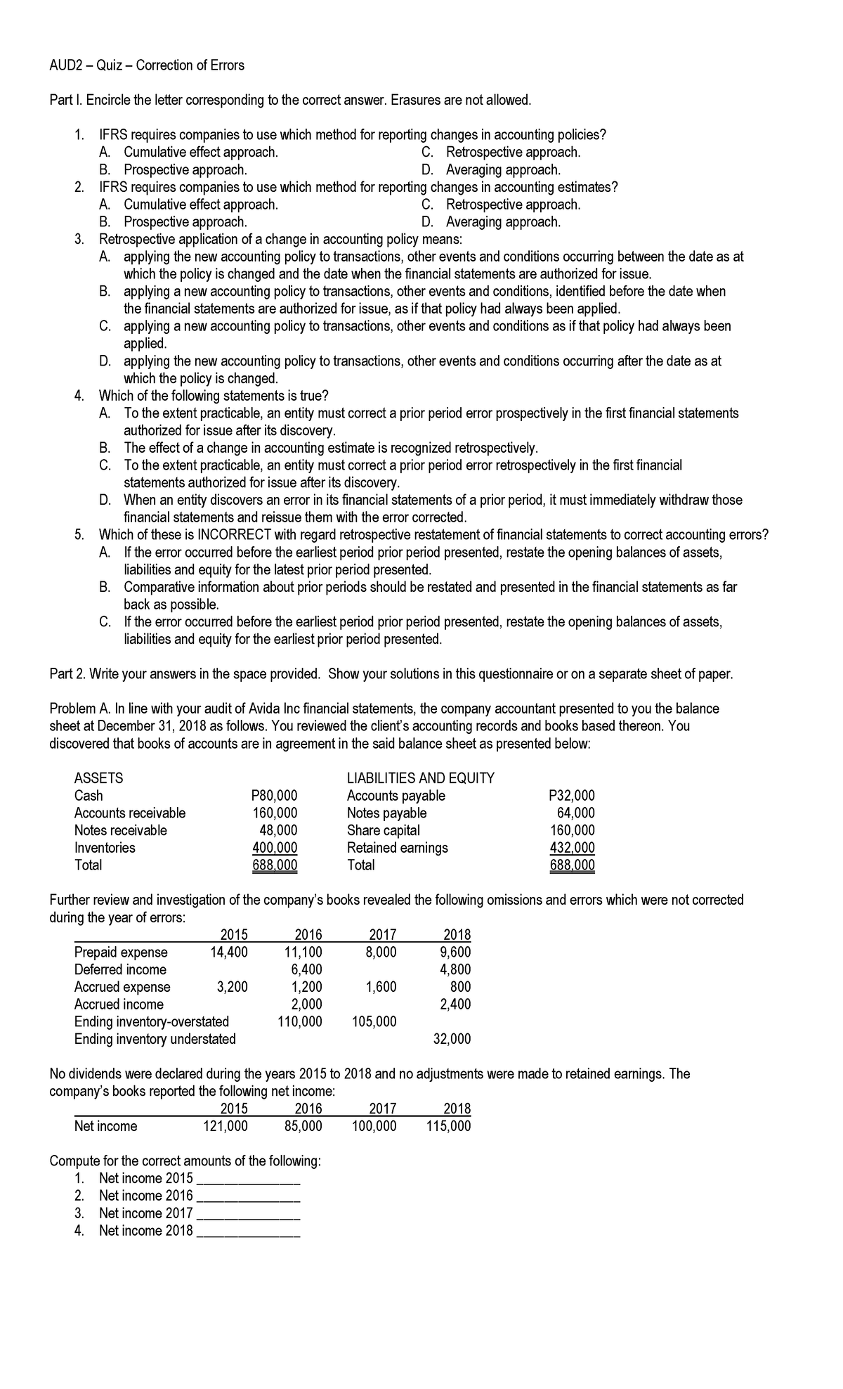 AUD2 Quiz 3: Correction of Errors - Part I & II Solutions - Studocu