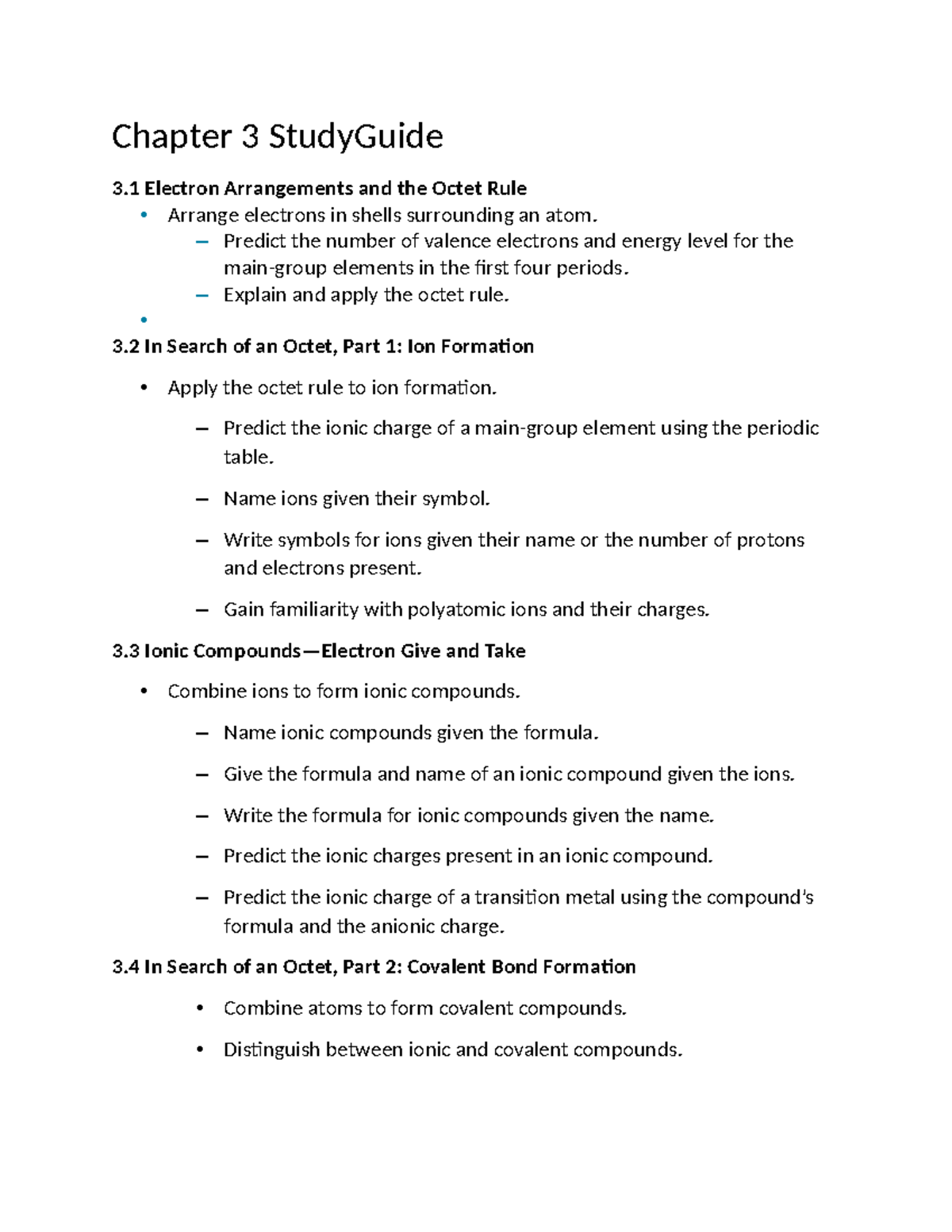 Chemistry Chapter 3 Study Guide: Electron Configurations & Bonding ...