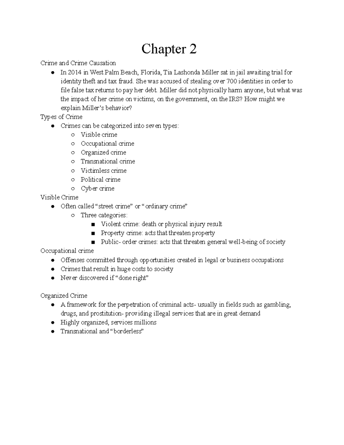 Chapter 2 Notes: Crime, Causes, and Types - Week 2 Overview - Studocu