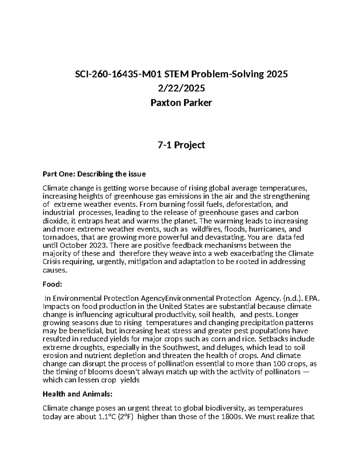 SCI-260-16435-M01 7-1 Project: Climate Change Impacts & Solutions - Studocu