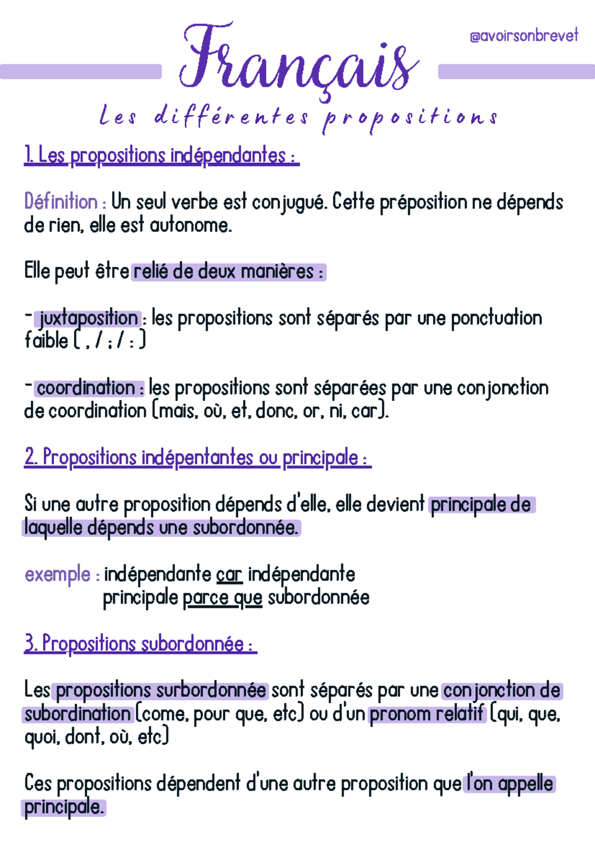 Propositions - Cour - @avoirsonbrevet L e s d i f f é r e n t e s p r o ...