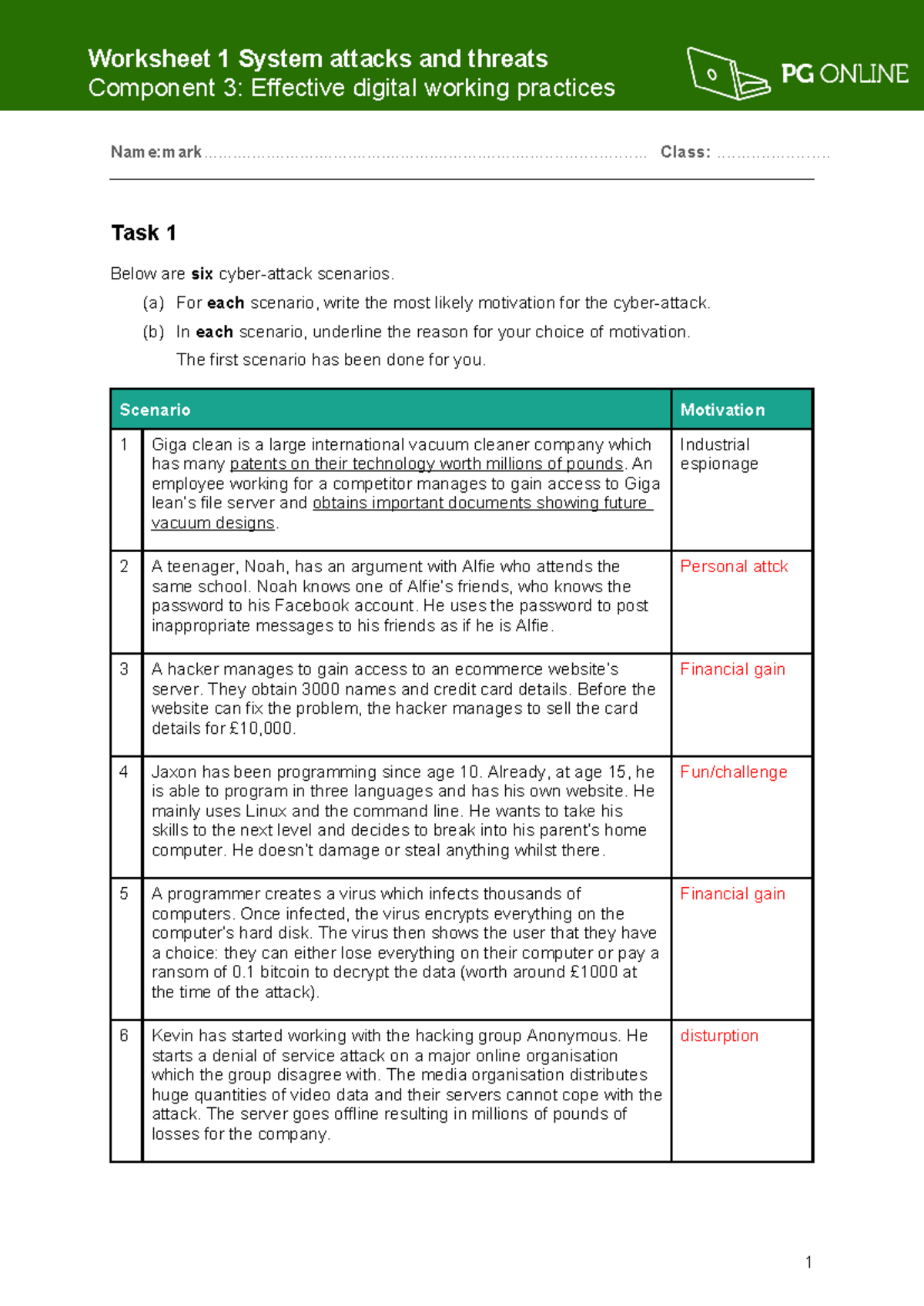 Worksheet 1: System Attacks & Threats - Component 3 Insights - Studocu