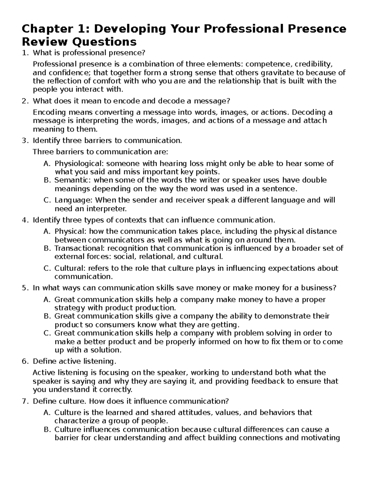 Chapter 1 Review Questions: Professional Presence & Communication ...