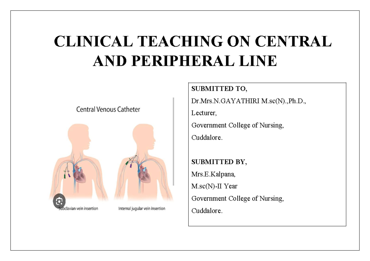 B Nursing (IV Sem) Lecture Notes: Central & Peripheral Line Topics ...