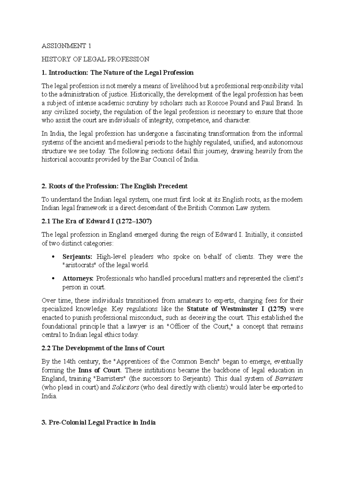 ASSIGNMENT 1: ETHICS IN THE LEGAL PROFESSION - A HISTORICAL OVERVIEW ...
