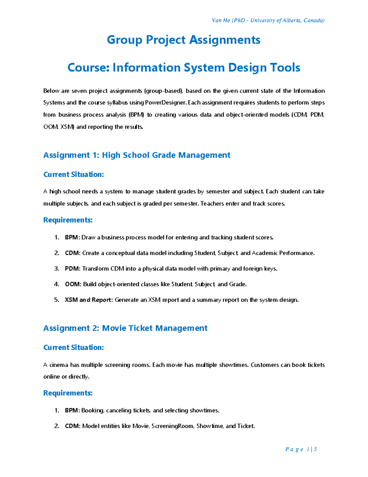 Information System Design Tools Group Project Assignments (ISDT 101 ...