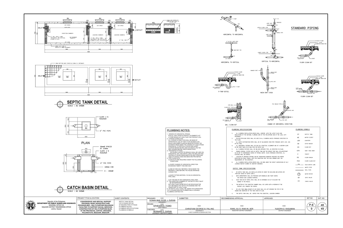 Septic Tank and Plumbing Installation Plan - DPWH MH CO 100 - Studocu