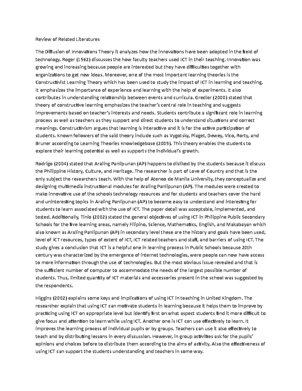 Review of Related Literature on ICT in Education and Student ...