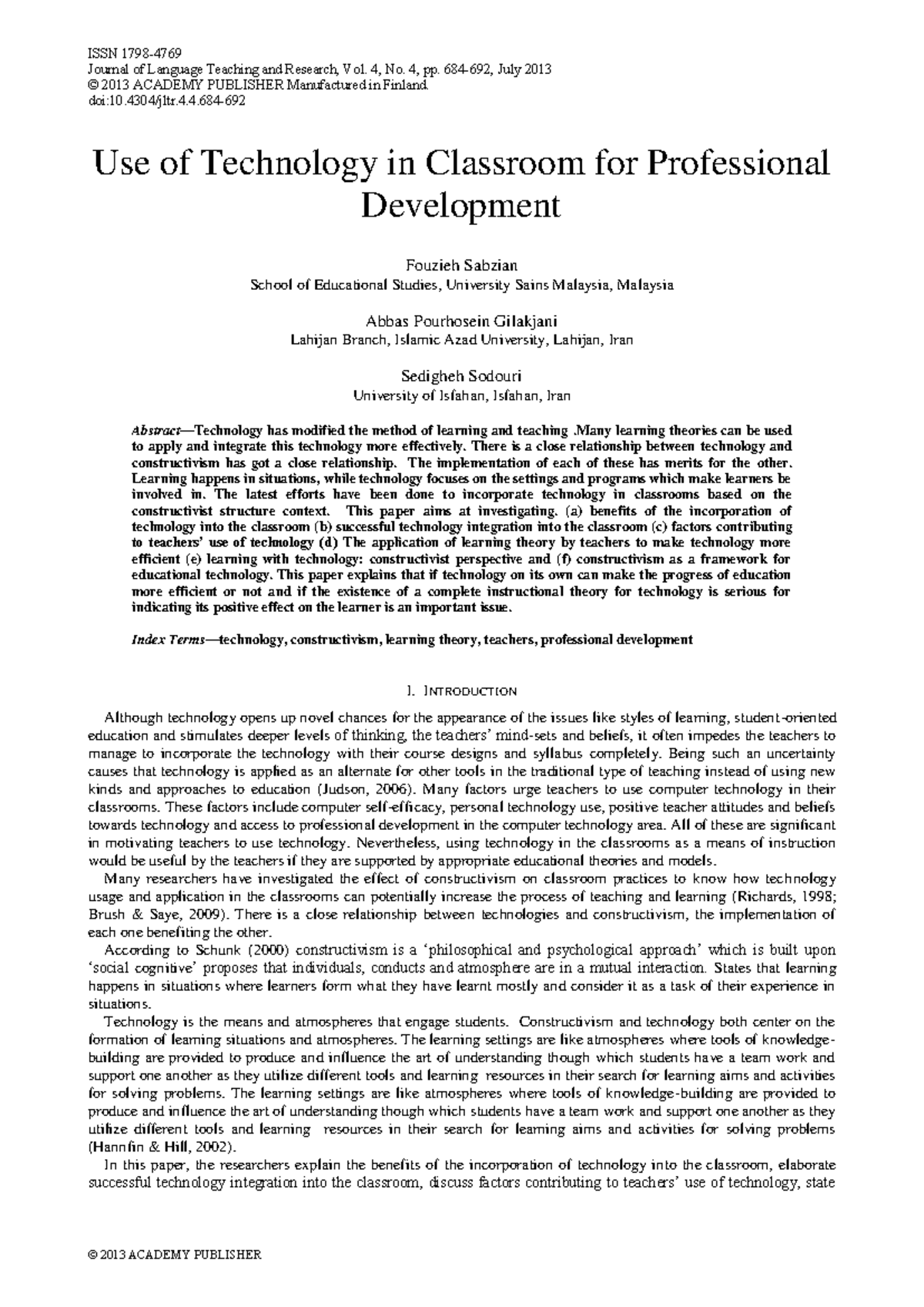 06 - Technology Integration in Classroom: Constructivism Perspectives ...