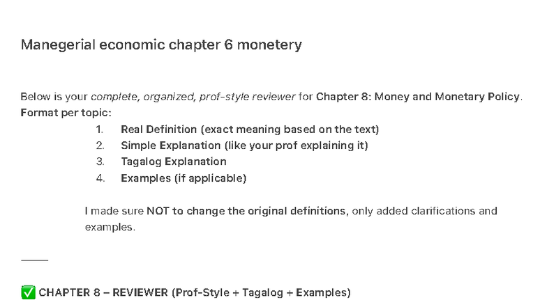 Chapter 8 Reviewer: Money and Monetary Policy (Econ 101) - Studocu