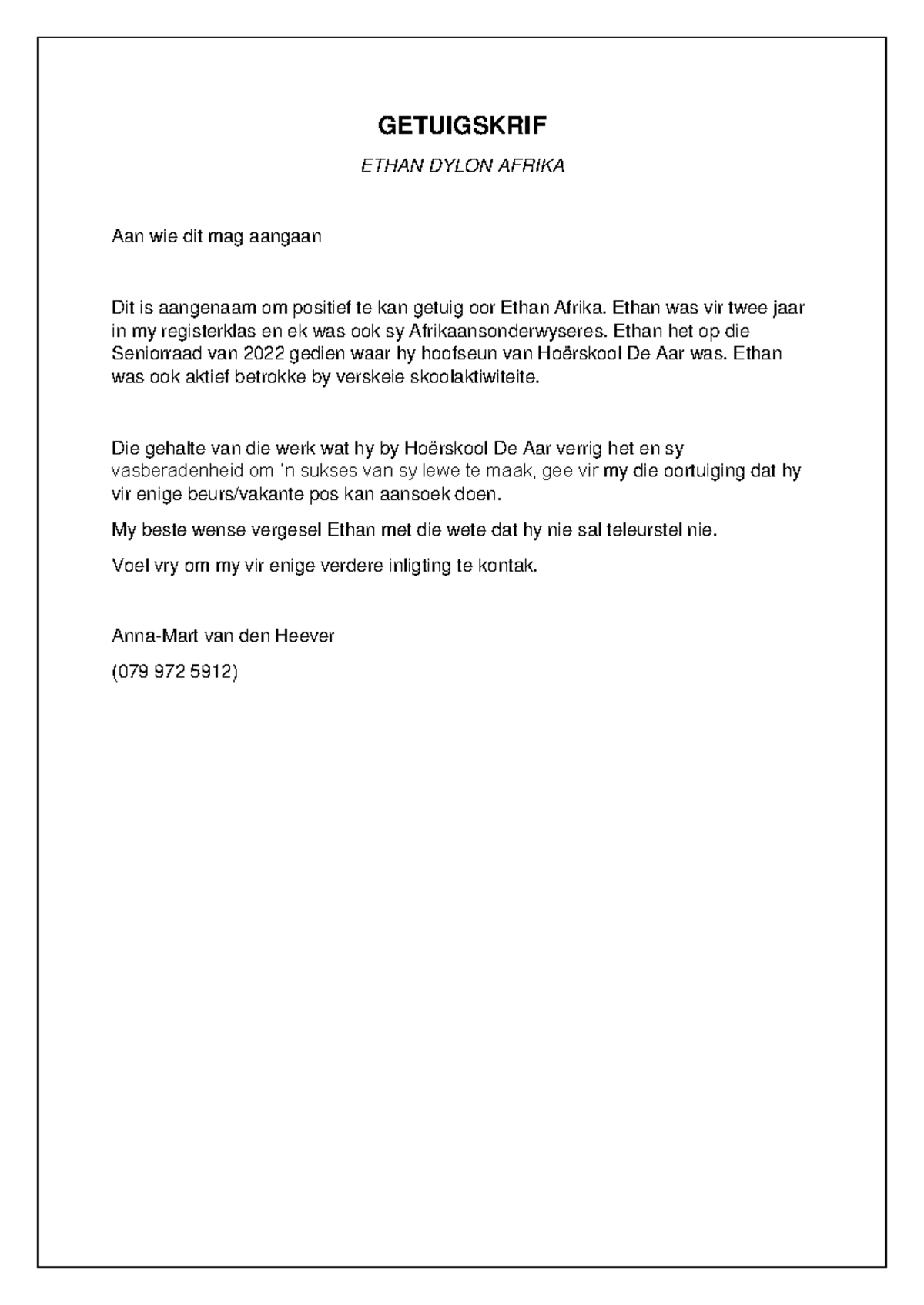 Getuigskrif - Summary Onderwysafrikaans: poesie - GETUIGSKRIF ETHAN ...