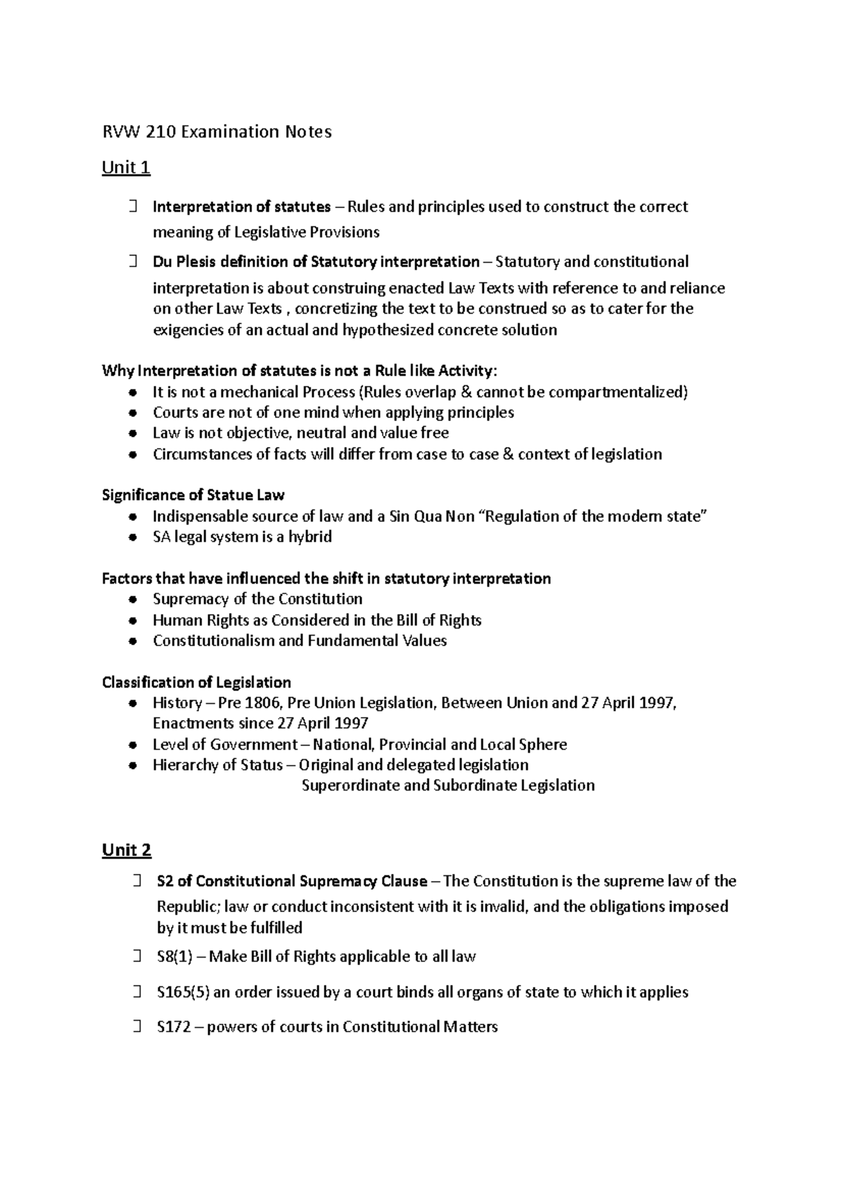 RVW 210 Final Exam Notes: Statutory Interpretation & Constitutional Law ...