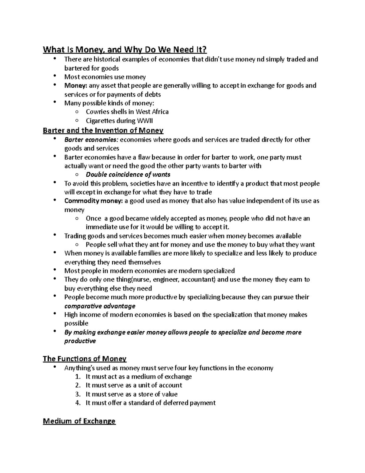 ECON 1BB3 Chapter 10: Understanding Money and Its Functions - Studocu