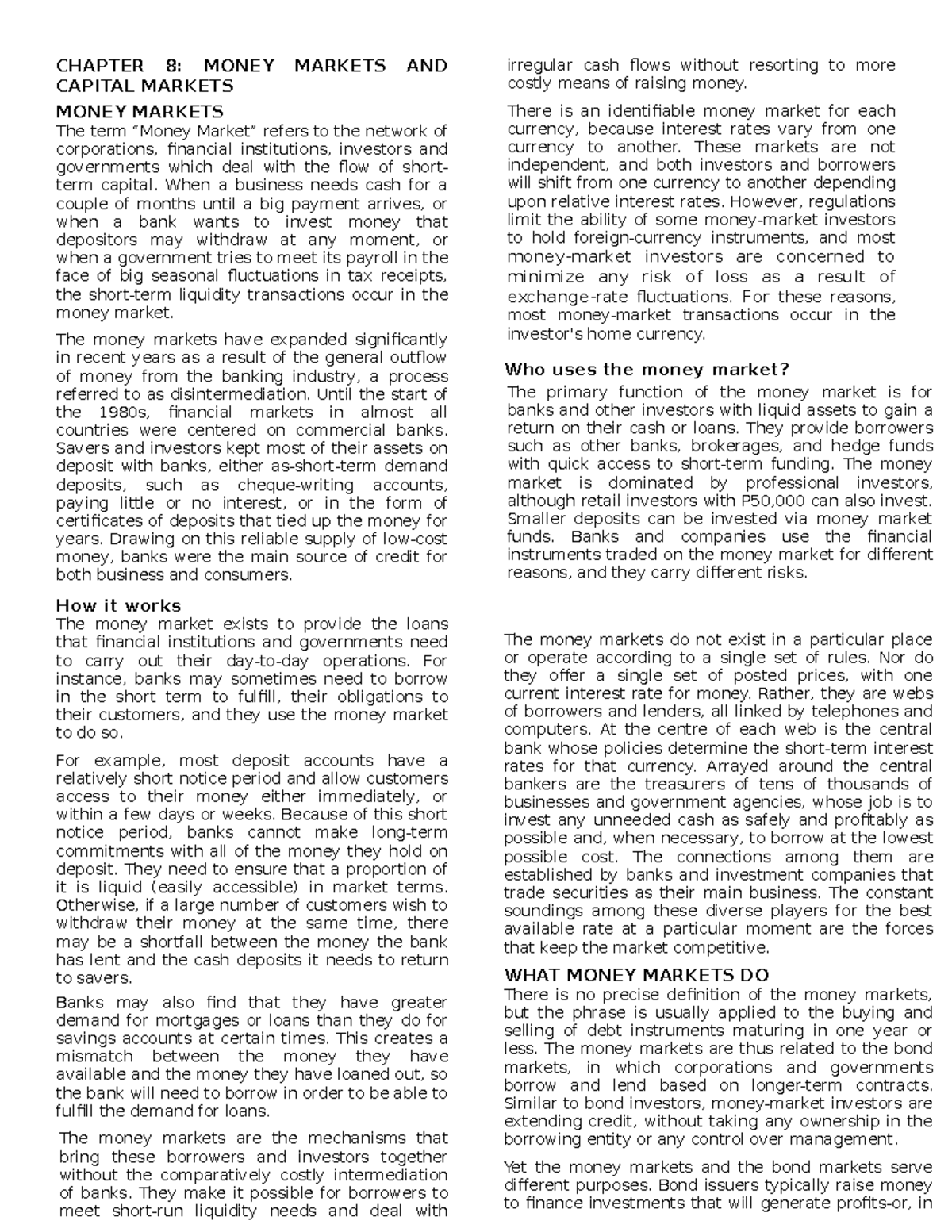 Chapter 8 - Money and Capital Markets Overview - Studocu