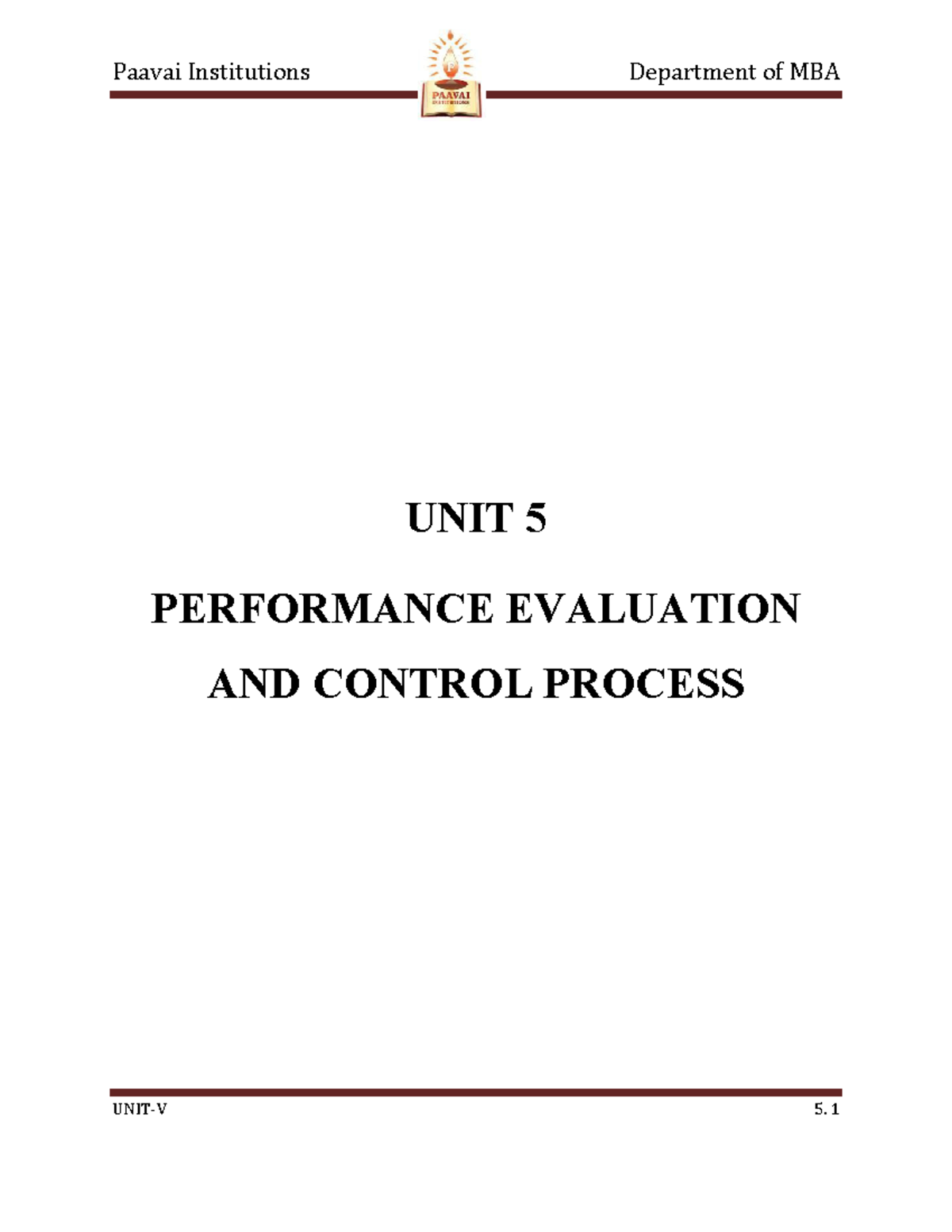 Unit 5: Performance Evaluation & Control Process Overview - Studocu