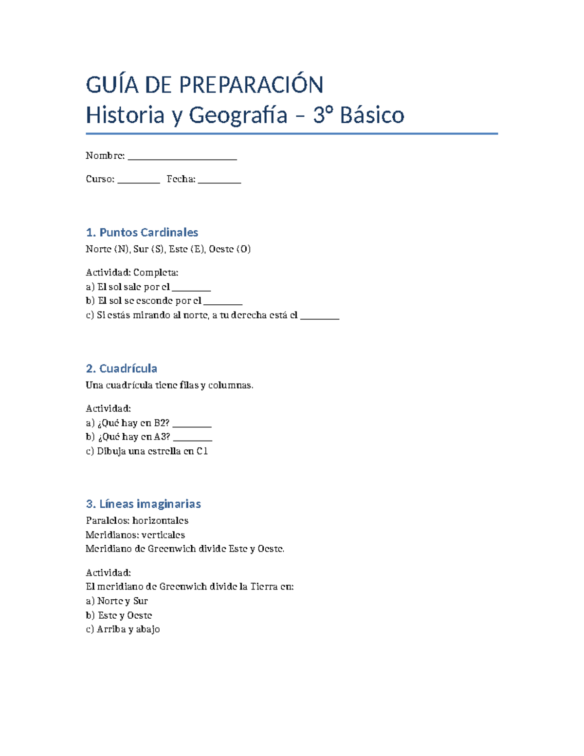 GUÍA DE PREPARACIÓN Historia y Geografía 3° Básico - Studocu