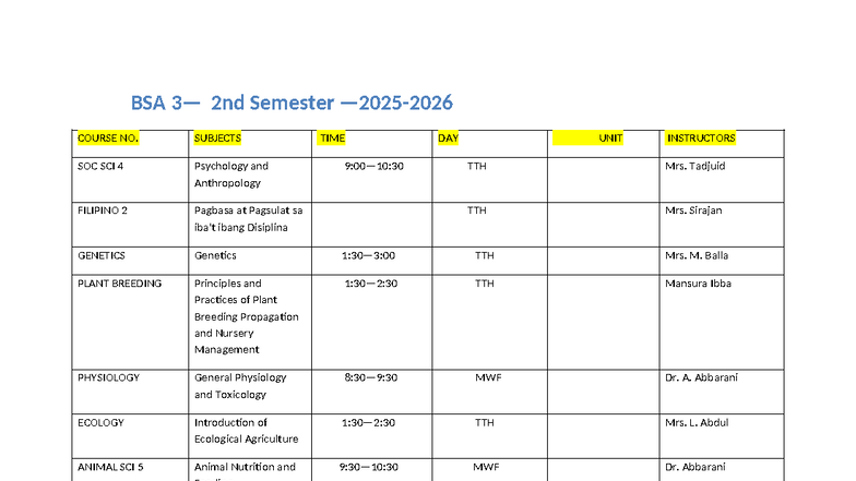 BSA 3— 2nd Sem-WPS Office - BSA 3— 2nd Semester —2025- COURSE NO ...