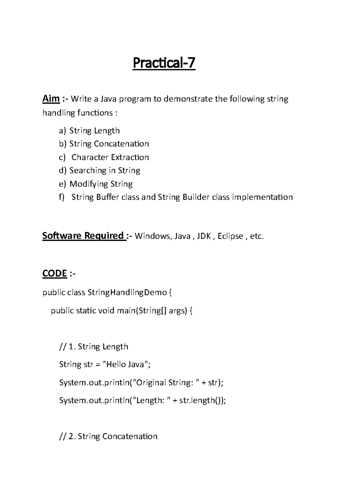 Java String Handling and Input Methods Practical (Shivam 7-10) - Studocu