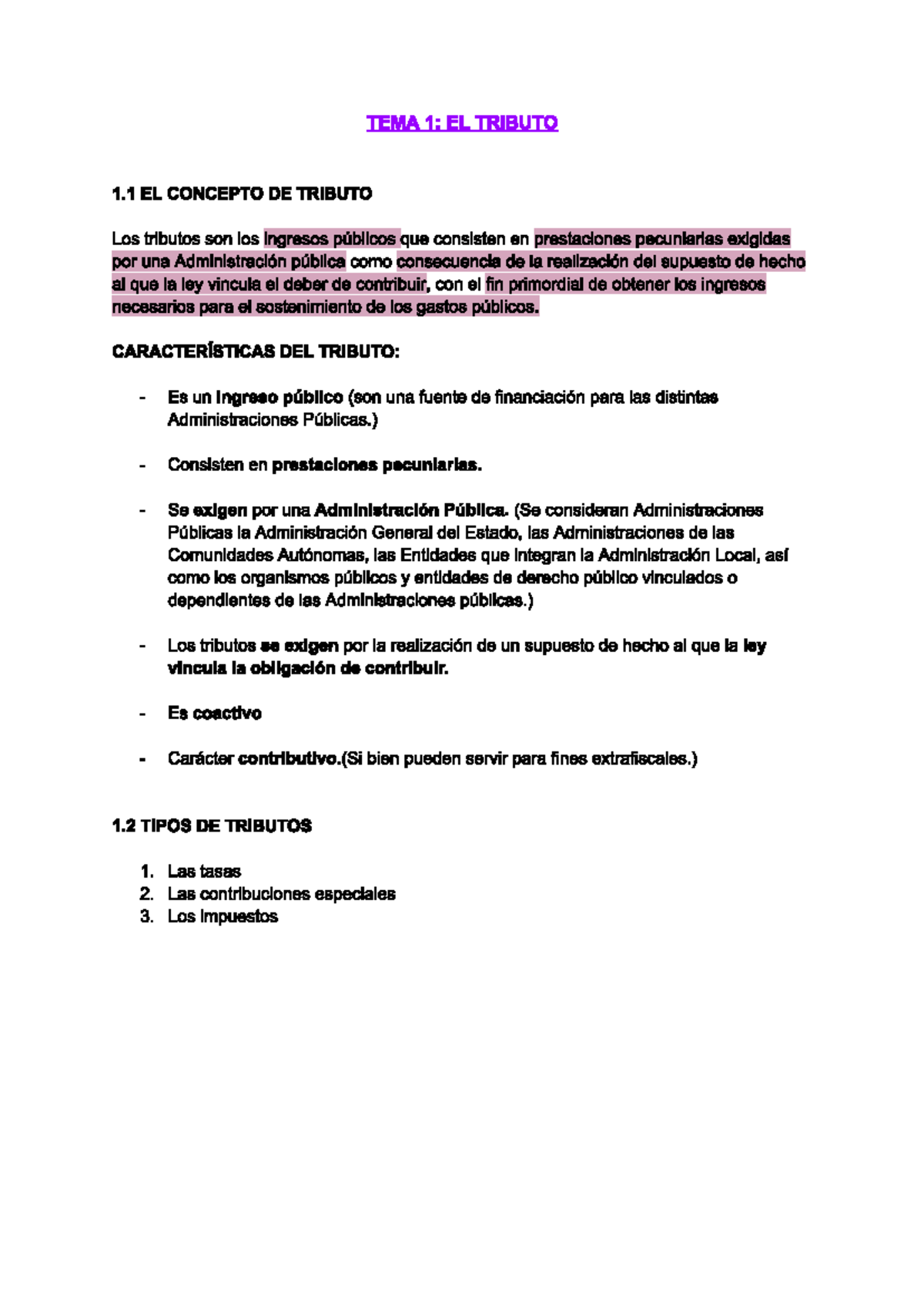 TEMA 1: EL TRIBUTO - Resumen de Conceptos y Obligaciones Tributarias ...
