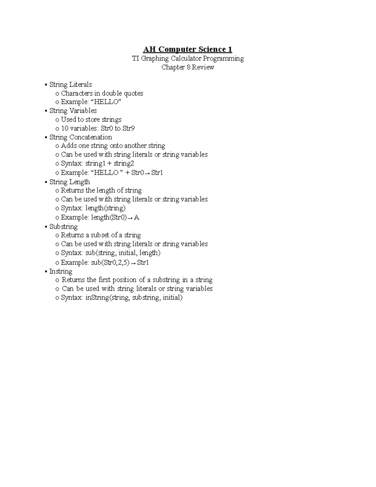 AH Computer Science 1: Chapter 8 Review on String Operations - Studocu