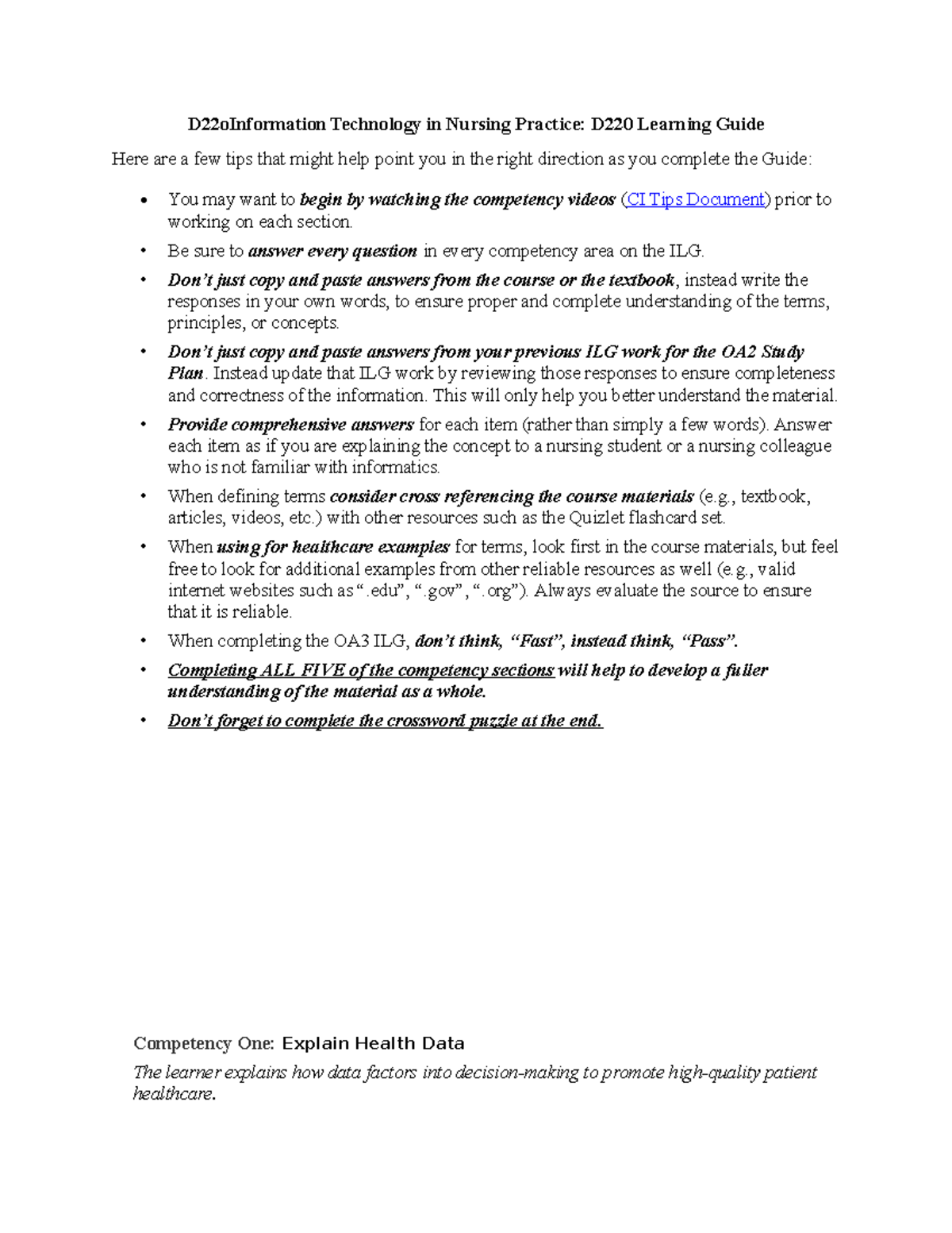 MOSTLY COMPLETE D220 Information Technology in Nursing Practice ...