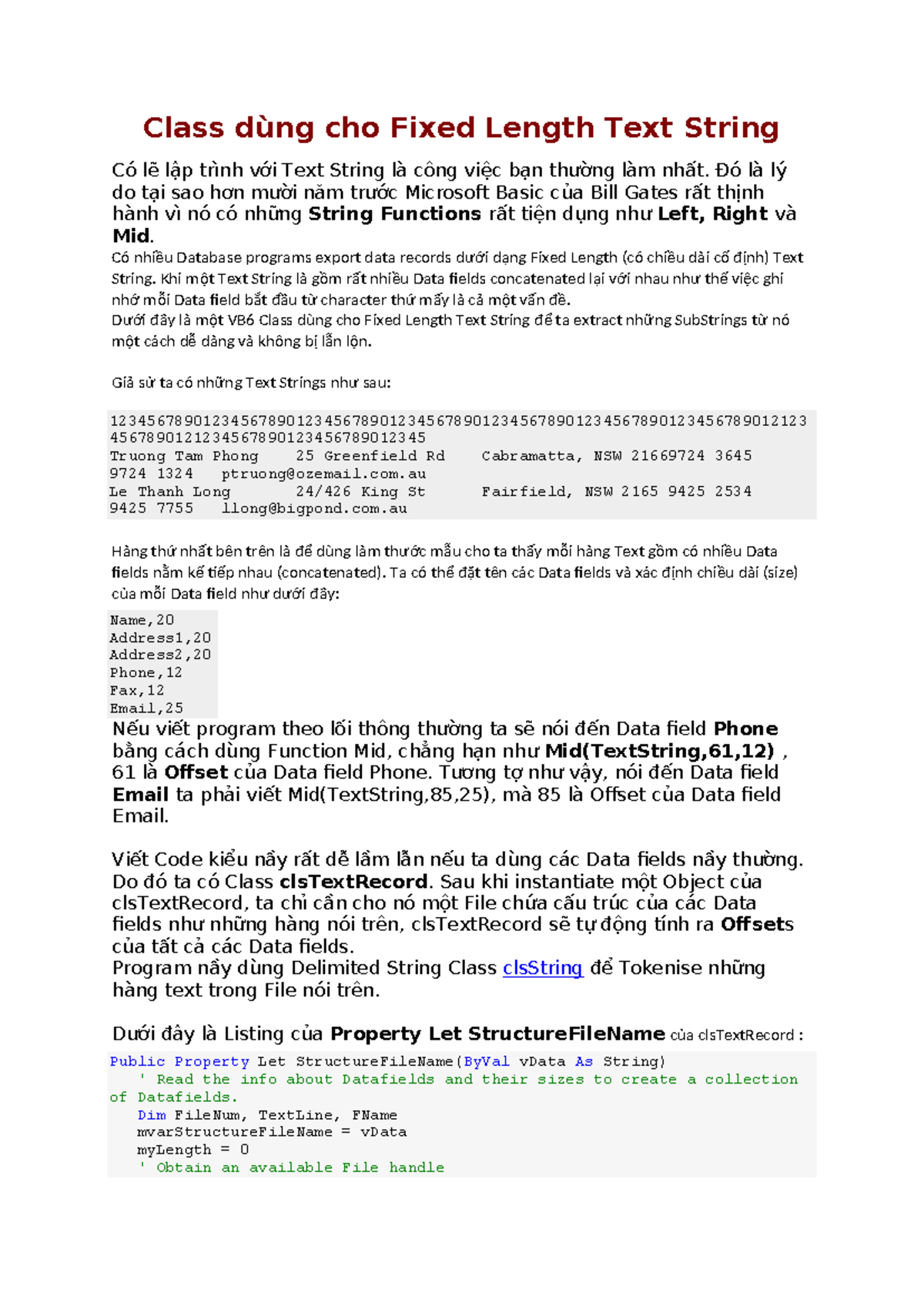 Lớp VB6 cho Fixed Length Text String - Hướng dẫn và Ví dụ 1728 - Studocu